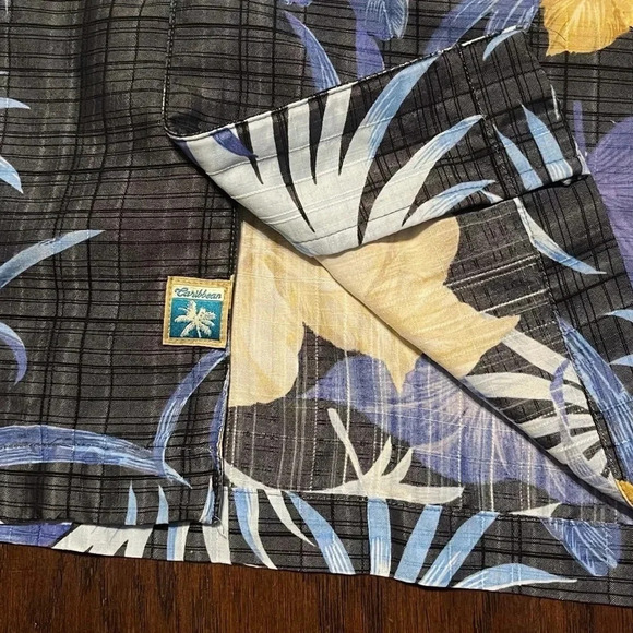 Caribbean Floral Hawaiian Short Sleeve Button Down Shirt - Picture 6 of 9